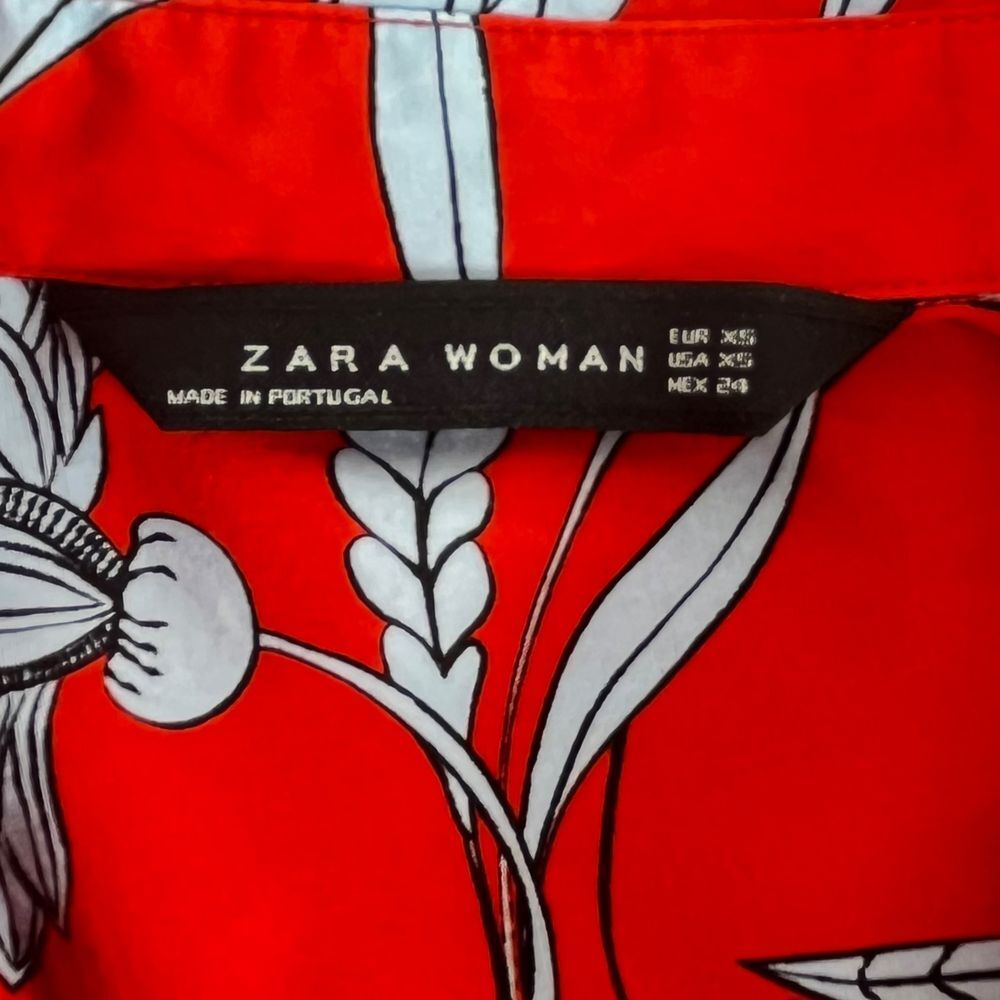 Zara Women's XS Red Floral Twist-Front Long Sleeve Button-Up Shirt Midi Dress - Picture 8 of 8